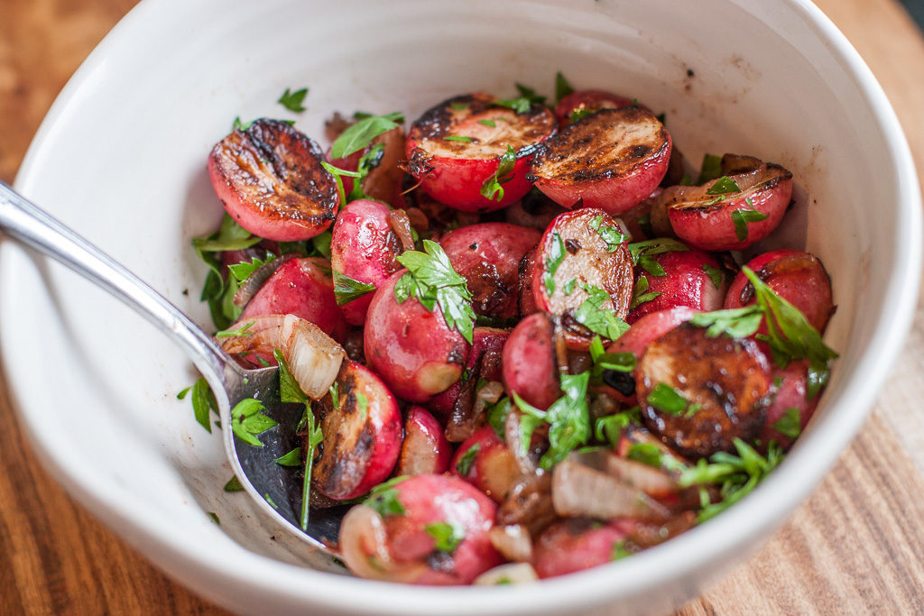 Sauteed radishes in bowl