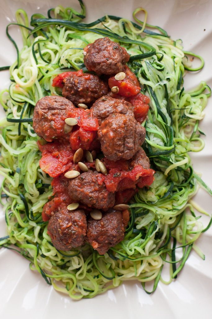 Zucchini Pasta and Meatballs - Mia's Daily Dish