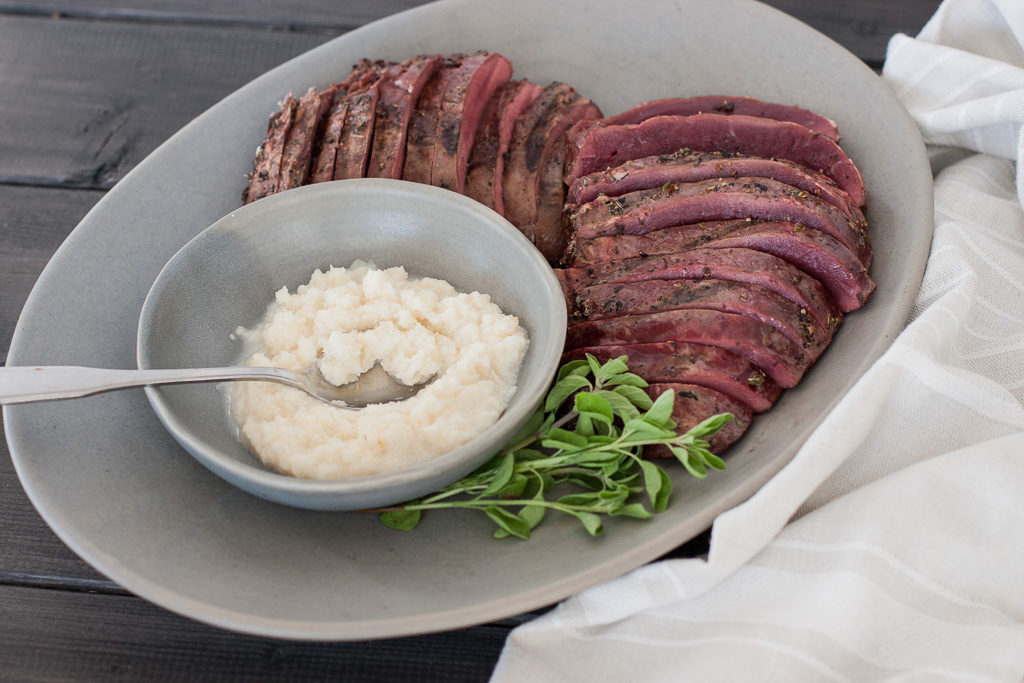 grilled venison heart with horseradish